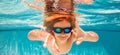 Child dives into the water in swimming pool. little kid swim underwater in pool. Child swimming underwater in sea or Royalty Free Stock Photo