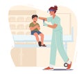 Child at Doctor Appointment in Hospital. Ent Examining Ears of Kid. Otolaryngologist Character Checking Boy Patient Royalty Free Stock Photo