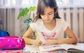 The child does his homework. Selective focus. Royalty Free Stock Photo