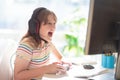 Child doing homework on computer. Online class Royalty Free Stock Photo