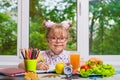 Child doing homework. Copy Space. Royalty Free Stock Photo