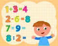 Child doing math operations, vector illustration