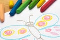 Child drawing, butterfly , selective focus