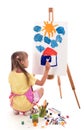 The child is drawing. Children& x27;s painting. Little girl draws the sun. The schoolboy does his homework in art Royalty Free Stock Photo