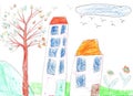 Child drawing of a family house Royalty Free Stock Photo