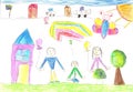 Child drawing a happy family