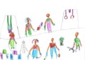 Child drawing of a happy Sports Family with kids,having fun outdoor Royalty Free Stock Photo