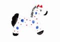 Child drawing of horse. childish horse drawn by child. Drawing of spotty horse