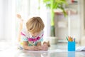 Child drawing. Kid painting rainbow Royalty Free Stock Photo