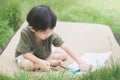 Child drawing picture with crayon Royalty Free Stock Photo