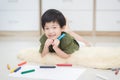 Child drawing picture with crayon Royalty Free Stock Photo