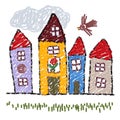 Child Drawing Styled Cityscape Royalty Free Stock Photo