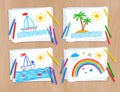 Child drawing of summer vacation doodles Royalty Free Stock Photo