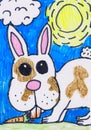 Child s drawing. Rabbit with a carrot.