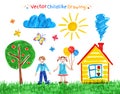 Child drawings vector set