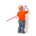 Child draws redden arrow Royalty Free Stock Photo