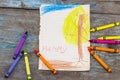 The child draws a tree . Handmade. Project of children`s creativ Royalty Free Stock Photo