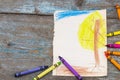 The child draws a tree . Handmade. Project of children`s creativ Royalty Free Stock Photo
