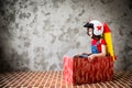 Child driving in a car made of cardboard box Royalty Free Stock Photo