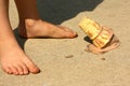 Child Drops Ice Cream Cone by Feet Royalty Free Stock Photo