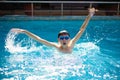 Child drowning in to the water and show up hands for help Royalty Free Stock Photo