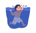 Child drowning in water. Little kid sinking in sea, swimming in pool. Small boy toddler in danger, accident, calling for Royalty Free Stock Photo