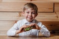 Child eat vegetarian sandwich with whole grain bread Royalty Free Stock Photo