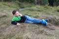 Child eating apple On Mount Paaso in Karelia Royalty Free Stock Photo