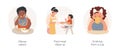 Child eating lunch isolated cartoon vector illustration set.