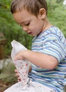 Child eating popcorn outdoor Royalty Free Stock Photo