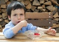 Child eating strawberries Royalty Free Stock Photo