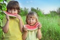 child eating watermelon in the garden Royalty Free Stock Photo