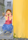 Child eating watermelon illustration