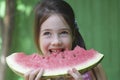 Child eats watermelon
