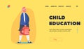 Child Education Landing Page Template. Blonde Schooler Girl with Rucksack with Happy Face Expression, Student Education