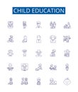 Child education line icons signs set. Design collection of Child, education, kindergarten, preschool, tutor, learning