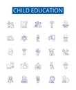 Child education line icons signs set. Design collection of Child, education, kindergarten, preschool, tutor, learning