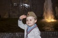 Child. Emotions. Funny boy. A boy in a military cap. Portrait. Royalty Free Stock Photo