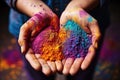Child engaging with bright holi colors, holi festival image download