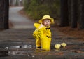 Child Enjoying The Rain In His Galoshes Royalty Free Stock Photo