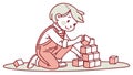 Child Enthusiastically Building a Stack of Blocks, vector design Generative AI Royalty Free Stock Photo