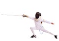 Child epee fencing lunge. Royalty Free Stock Photo