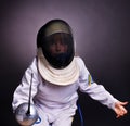 Child epee fencing lunge. Royalty Free Stock Photo