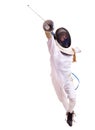 Child epee fencing lunge. Royalty Free Stock Photo