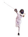 Child epee fencing lunge. Royalty Free Stock Photo