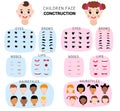 Child face constructor vector kids character of girl or boy avatar creation head lips nose and eyes illustration set of Royalty Free Stock Photo