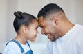 Child, face profile and happy family father, papa or Brazil man care, support and home happiness for young girl. Youth Royalty Free Stock Photo