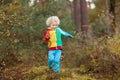 Child in fall park. Kid with autumn leaves Royalty Free Stock Photo