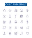 Child and family line icons signs set. Design collection of Child, Family, childhood, parenting, upbringing, nurture