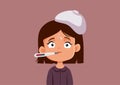 Little Girl Feeling Ill Having High Fever Vector Illustration